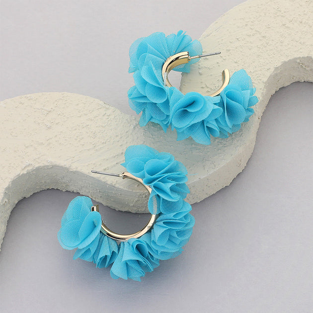 FASHNZFAB Fabric Flower Hoop Earrings Green 2