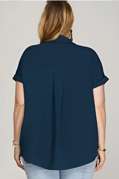 SHE + SKY Konnie Woven Top Blue 2X 3