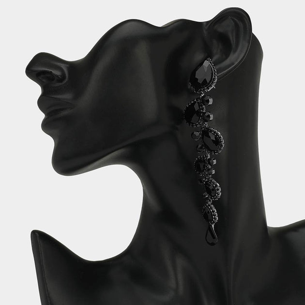 FASHNZFAB Teardrop Drop Earrings Jet Black Silver 3
