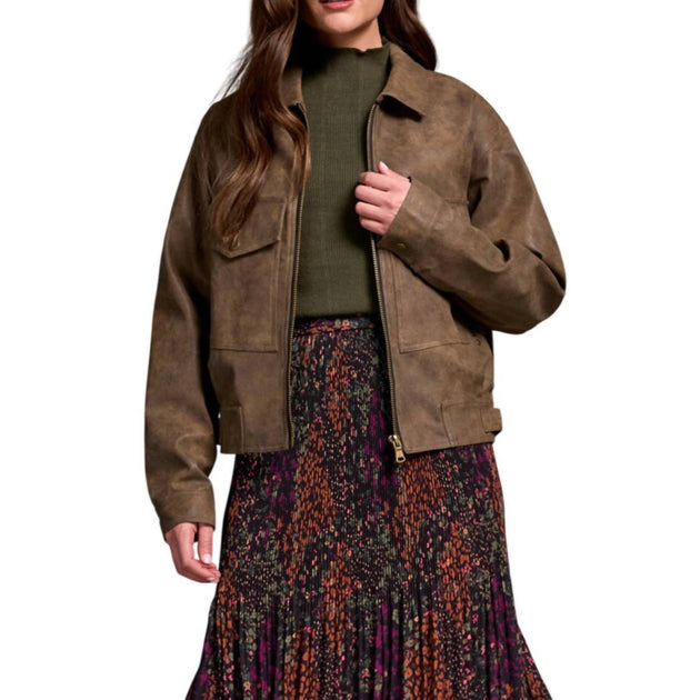 TRIBAL Faux Suede Jacket Brown Large 2