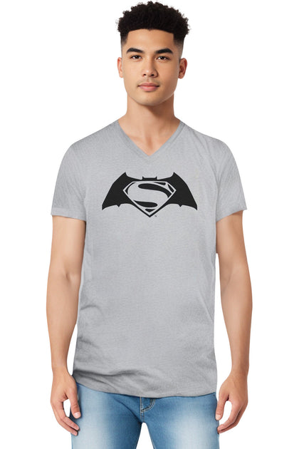 Gildan Batman V Superman Simple Logo V-Neck T-Shirt Grey XXL 4