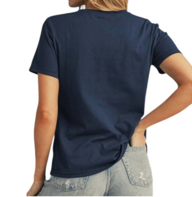 Shewin Round Neck Detailed Top Blue Medium 3