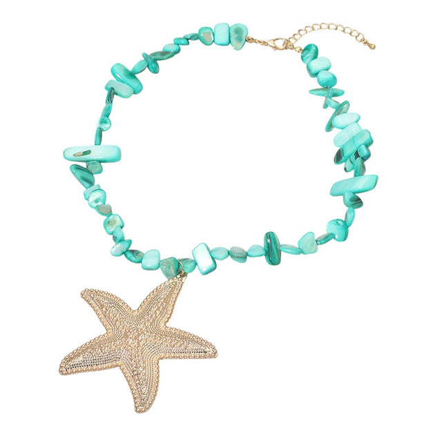 FASHNZFAB Starfish Pendant Beaded Necklace Silver 3