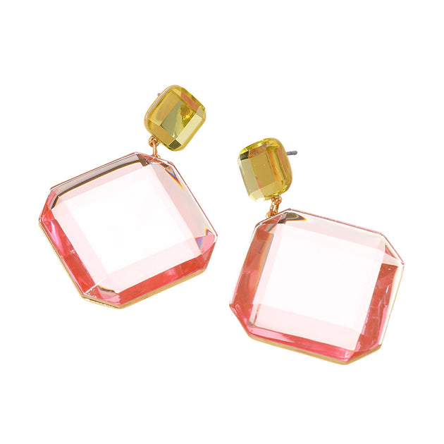 FASHNZFAB Faceted Geometric Stone Drop Earrings Silver 3