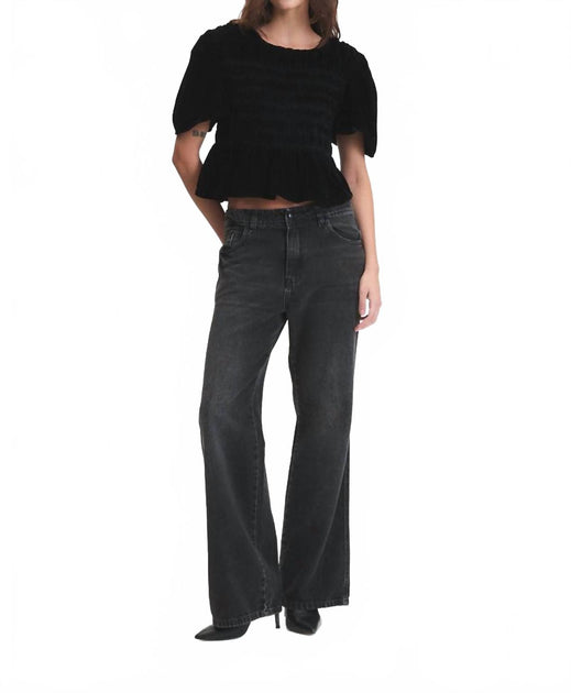 DELUC Forrest Velvet Peplum Top Black Small 2