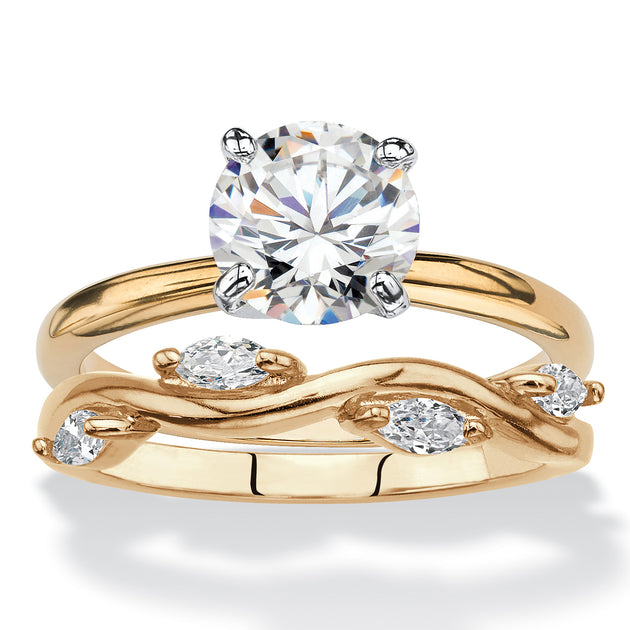 Palm 2.40 Cttw Cubic Zirconia Wedding Ring Set White Gold-Plated US 10 2