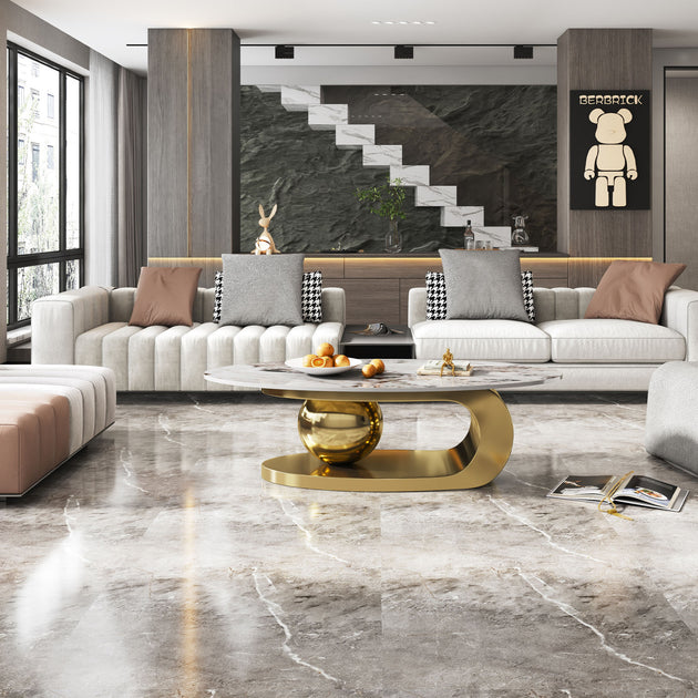 Streamdale Oval Faux Marble Coffee Table 4
