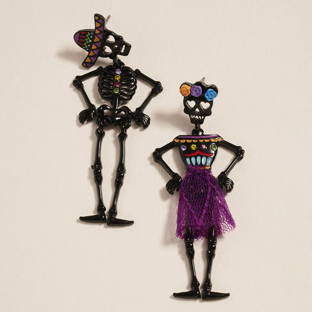 FASHNZFAB Day of the Dead Skeleton Earrings Red 4