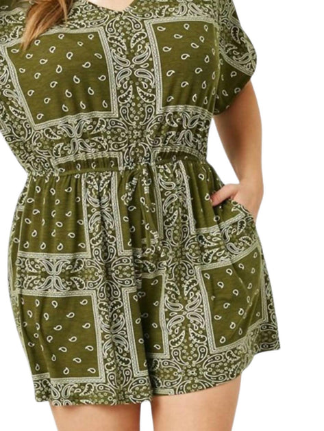 Hayden LA Bandana Print Knit Romper Green Large 3