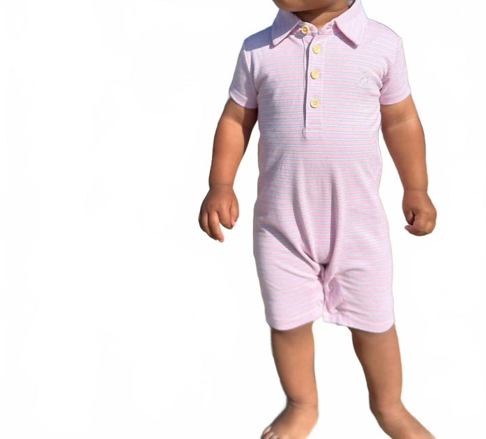 ME & HENRY Drift Stripe Polo Romper Purple 3-6 Months 3