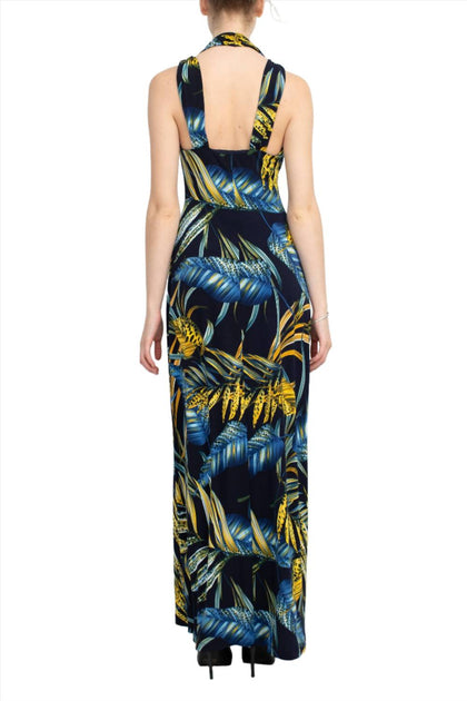 Connected Apparel V-Neck Crossed Shoulder Empire Waist Maxi Dress Blue US 10 4