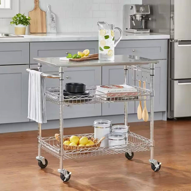 Hivvago Kitchen Island Cart Silver 2
