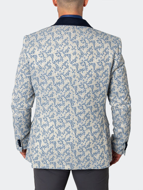 MACEOO Shawl GoldFoil Jacquard Blazer White Blue Small 4