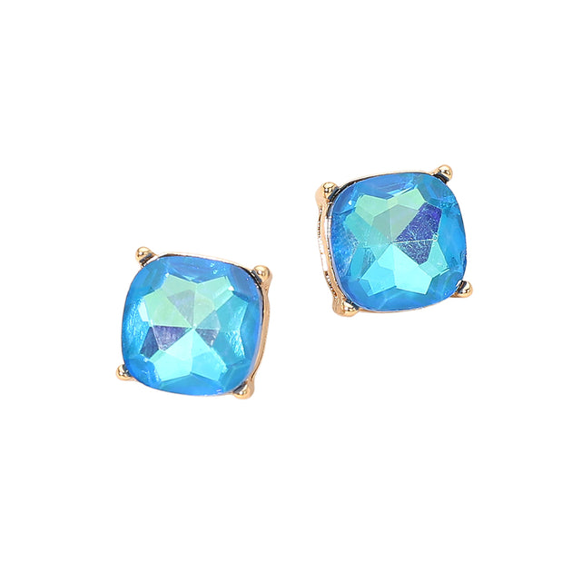 FASHNZFAB Square Cushion Stud Earrings Blue 7