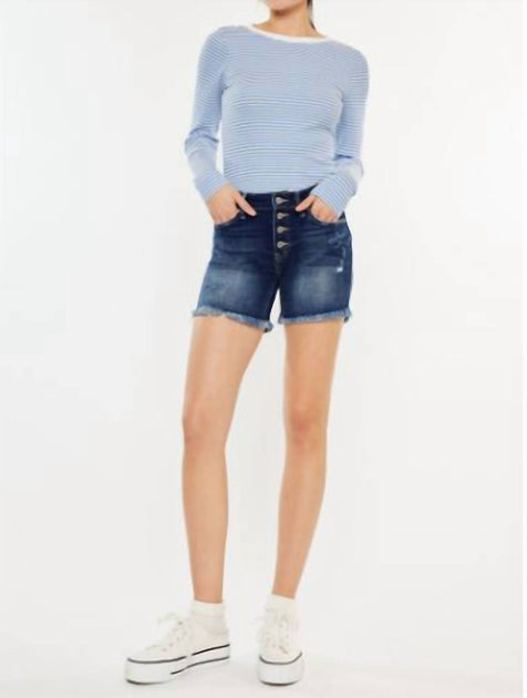 KanCan Mid Rise Button Up Denim Shorts Blue Large 2