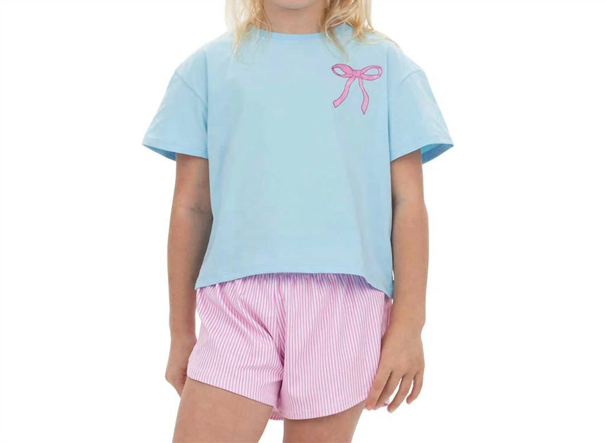 Azarhia Girls Glitter Bow Boxy Tee Blue Large 2