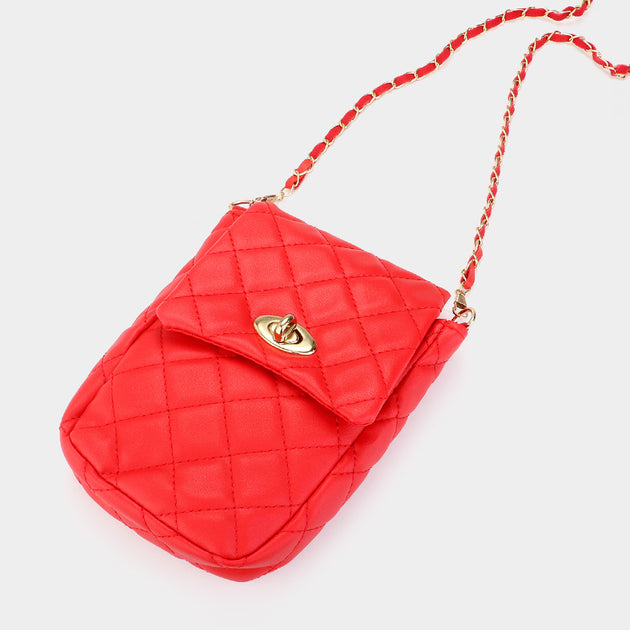 FASHNZFAB Quilted Mini Crossbody Bag Orange One Size 2