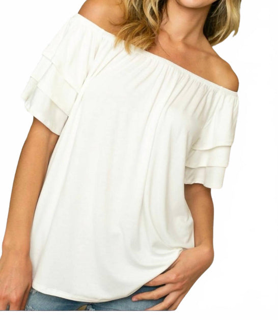 E. Luna Off Shoulder Tiered Ruffle Top White Large 2