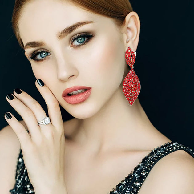 FASHNZFAB Marquise Rhinestone Clip on Earrings Black 7