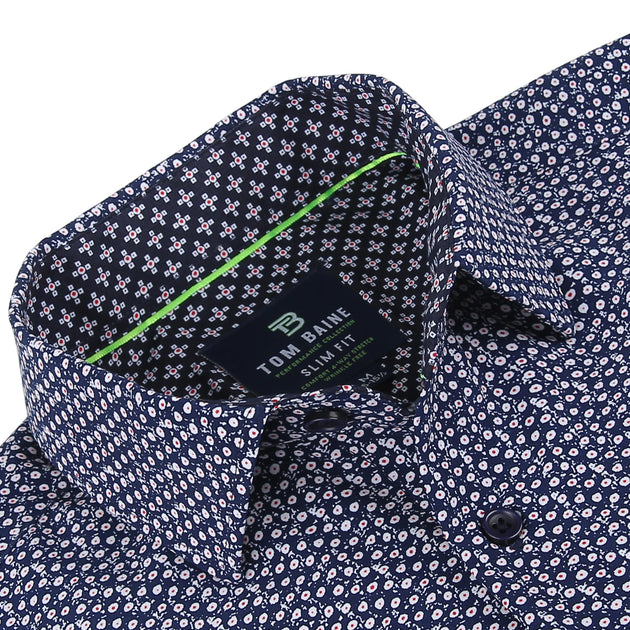 Tom Baine Slim Fit Performance Long Sleeve Button Down Geometric Multi Small 3