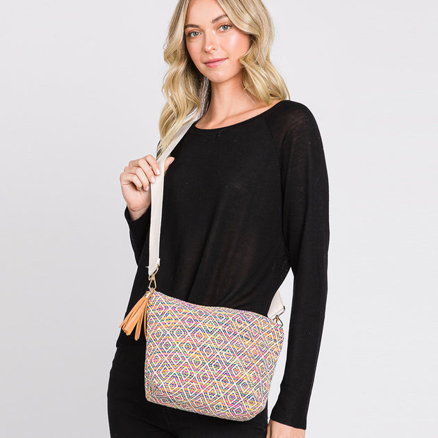 FASHNZFAB Aztec Solid Mini Patterned Tassel Crossbody Bag Pink One Size 5