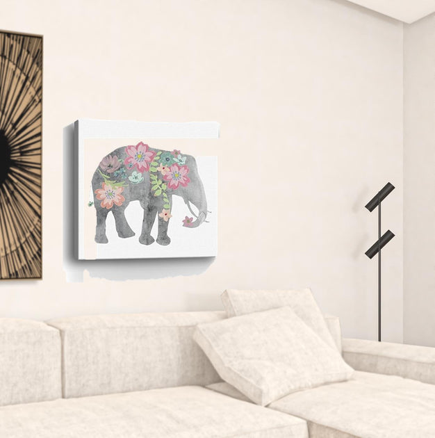 Hivvago Floral Elephant Print Gray 30x30 5