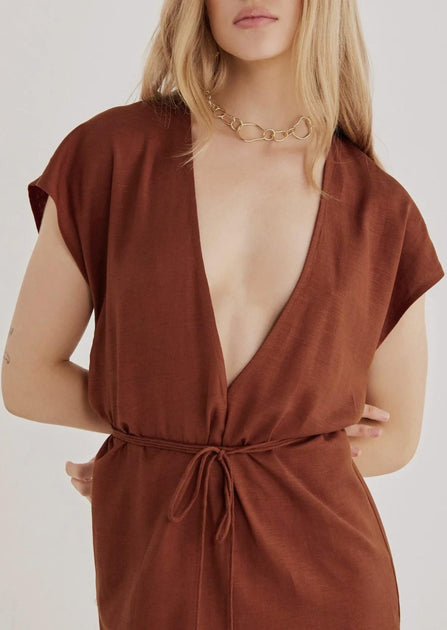 RUMER Roam Kaftan Dress Brown Medium 4