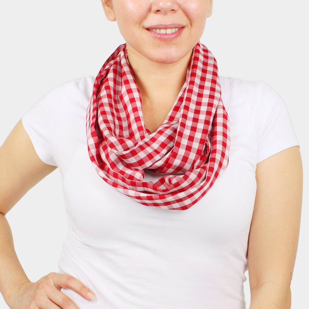 TRUEDAMES Gingham Check Infinity Scarf Beige 2