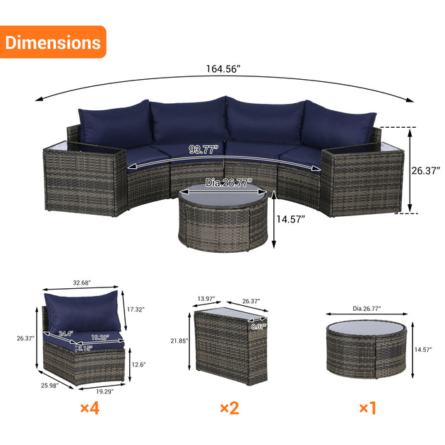 Streamdale 7-Pc Half-Moon Patio Set Gray 5