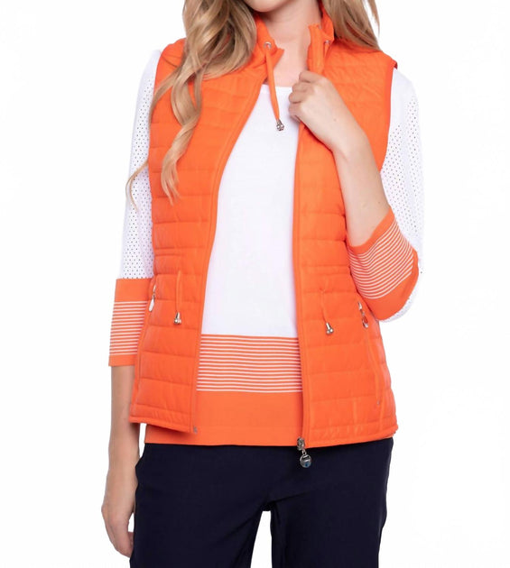 Picadilly Three-Quarter Sleeve Knitted Stripe Top Orange Small 2