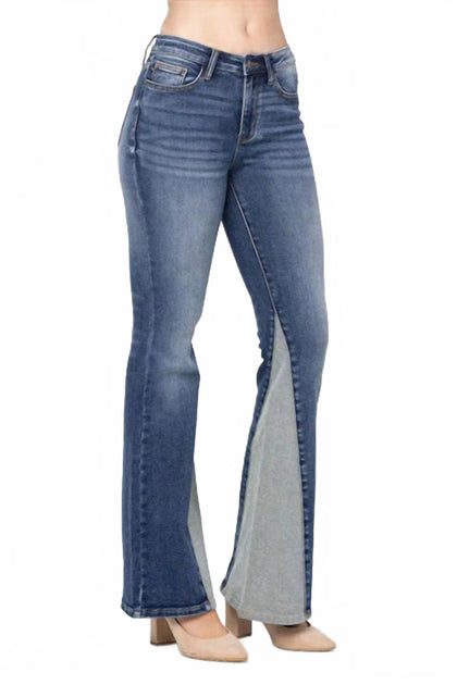 Judy Blue Mid Rise Inseam Panel Flare Jeans Blue 29 2