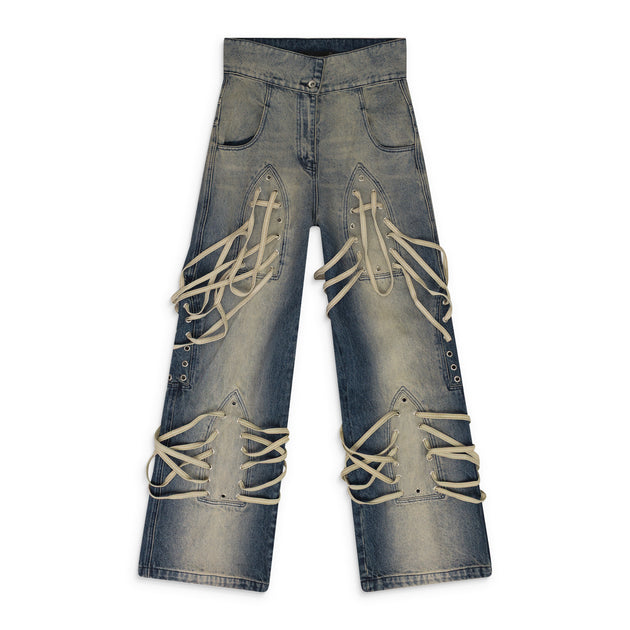 Who Decides War Laced Stained Wide-Leg Jeans Indigo 29 2