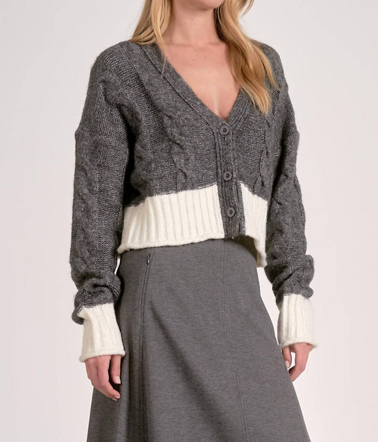 ELAN Logan Color Block Cardigan Grey Small 4