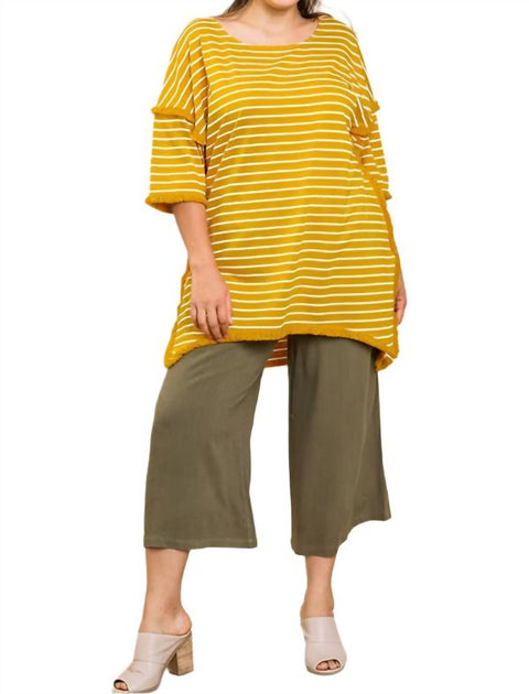 Umgee Striped Fringed Top Yellow XL 2