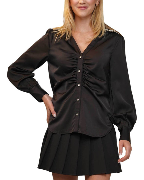 WHY DRESS Pearl Neck Button Up Dress Black Small 2