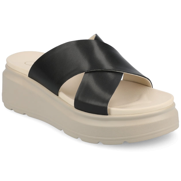 Journee Collection Cathie Wedge Sandal Black US 9 2