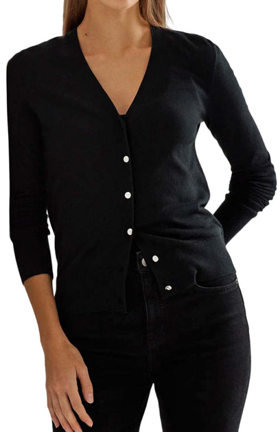 Ralph Lauren Longsleeve Cotton-Modal Cardigan mit V-Ausschnitt schwarz Medium female 3