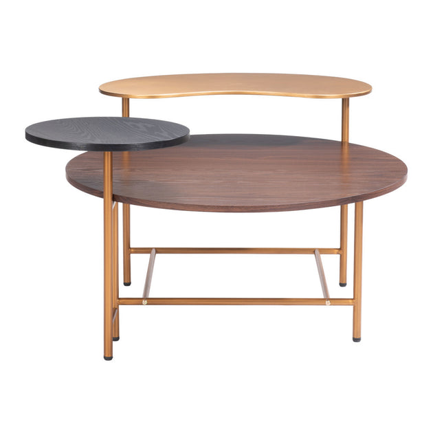 Hivvago 55-inch Three Tier Coffee Table Brown Black Gold 4