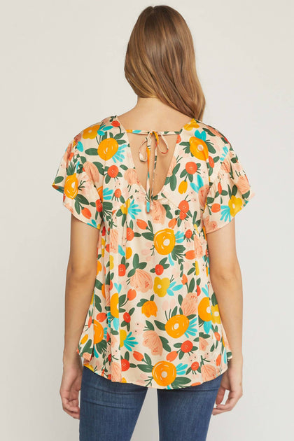 Entro Floral Babydoll Top Beige Medium 4