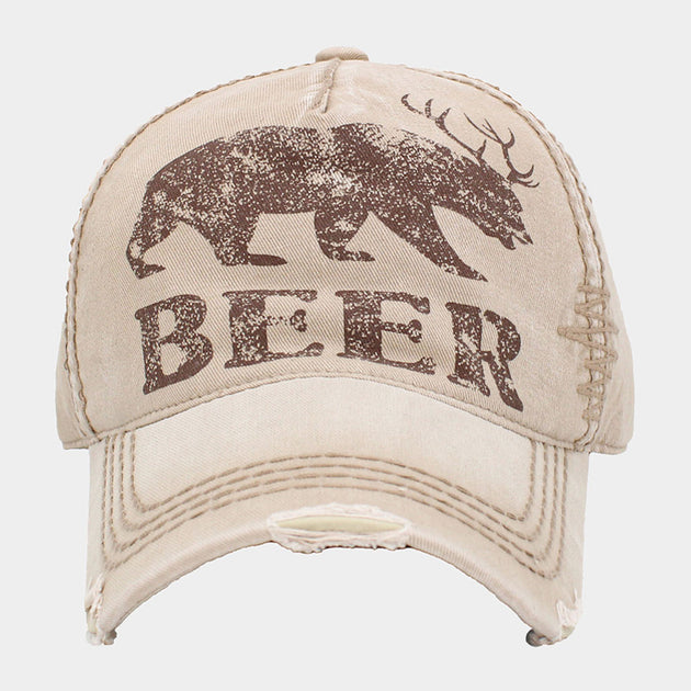 FASHNZFAB Beer Message Bear Antler Vintage Baseball Cap Schwarz 4