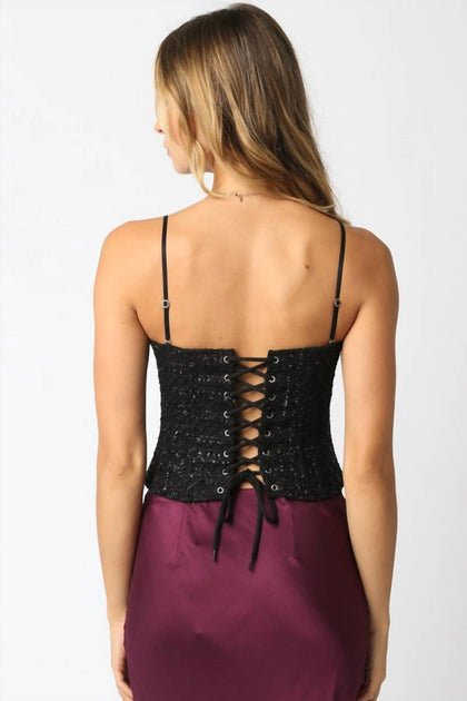 OLIVACEOUS Eva Sequin Top Black Medium 3