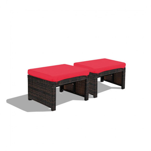 Hivvago 2 Pieces Patio Rattan Ottoman Red 3