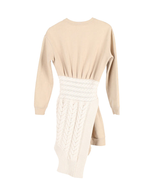 Burberry Cable-knit Overlay Sweater Dress In Beige Cotton