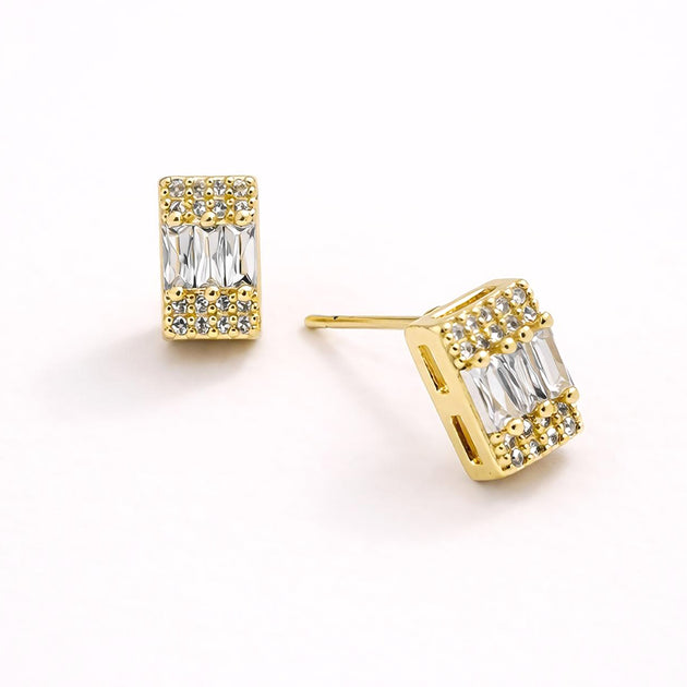 FASHNZFAB Baguette CZ Pave Bar Stud Earrings Multi 3