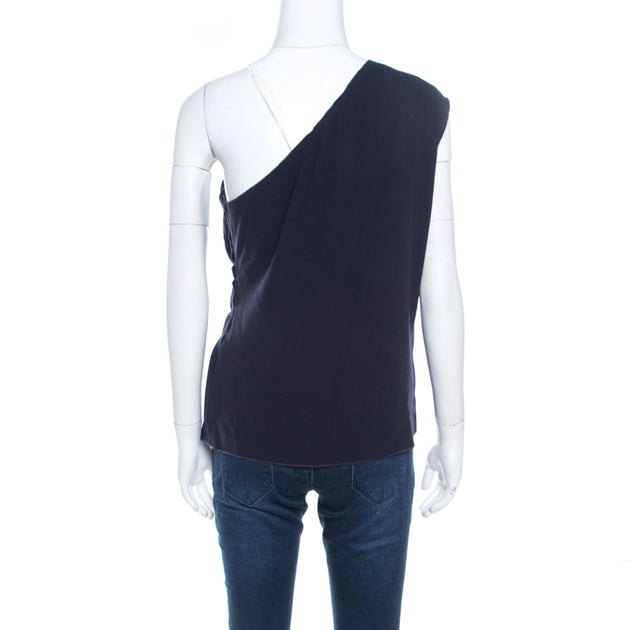 Escada Nienke One Shoulder Top Navy Blue Medium 4