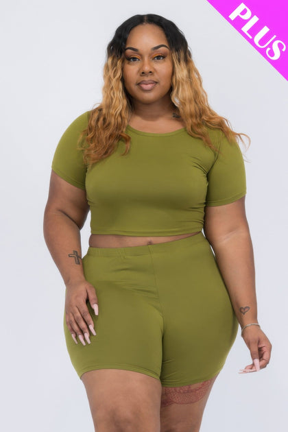 TRUEDAMES Crop Top Shorts Set Yellow 1X 4