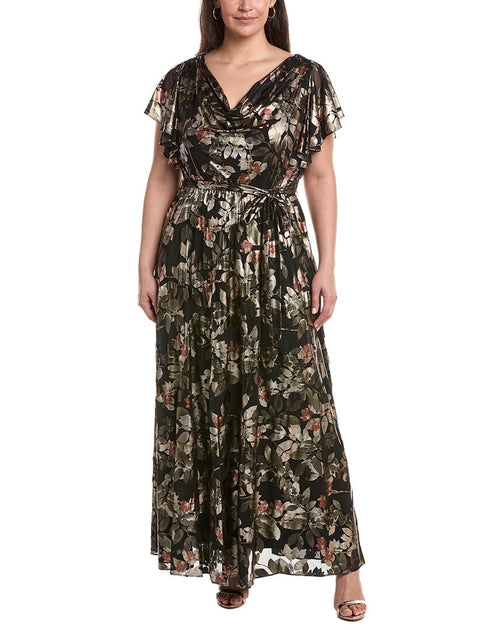 Maison Tara Plus Foil Mesh Maxi Dress Black US 14 2