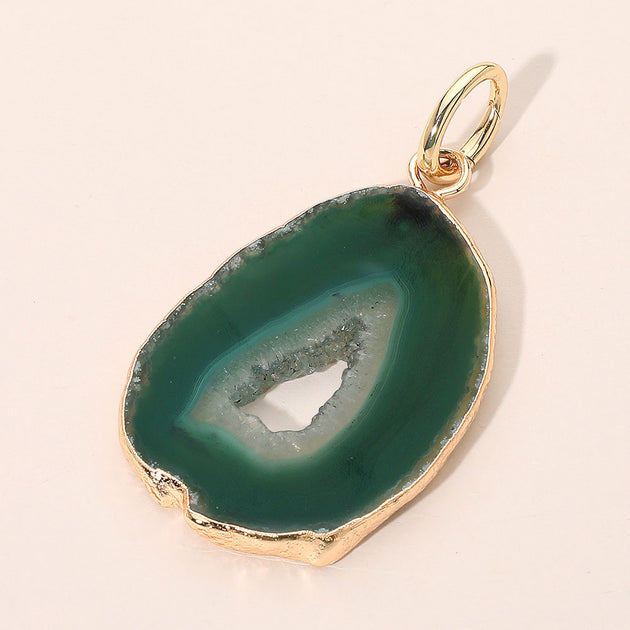 FASHNZFAB Oval Geode Slice Pendant Green One Size 2