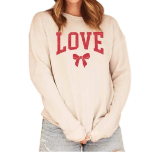 OAT COLLECTIVE Love Bow Graphic Sweatshirt Beige Small 3