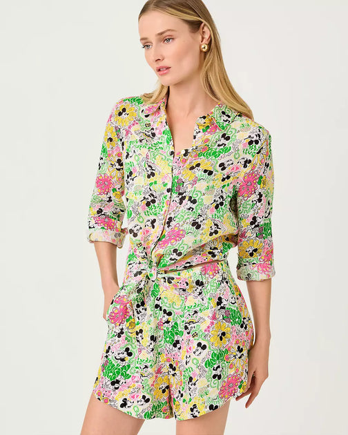 Lilly Pulitzer Sea View Linen Button Down Shirt Multi XXS 4